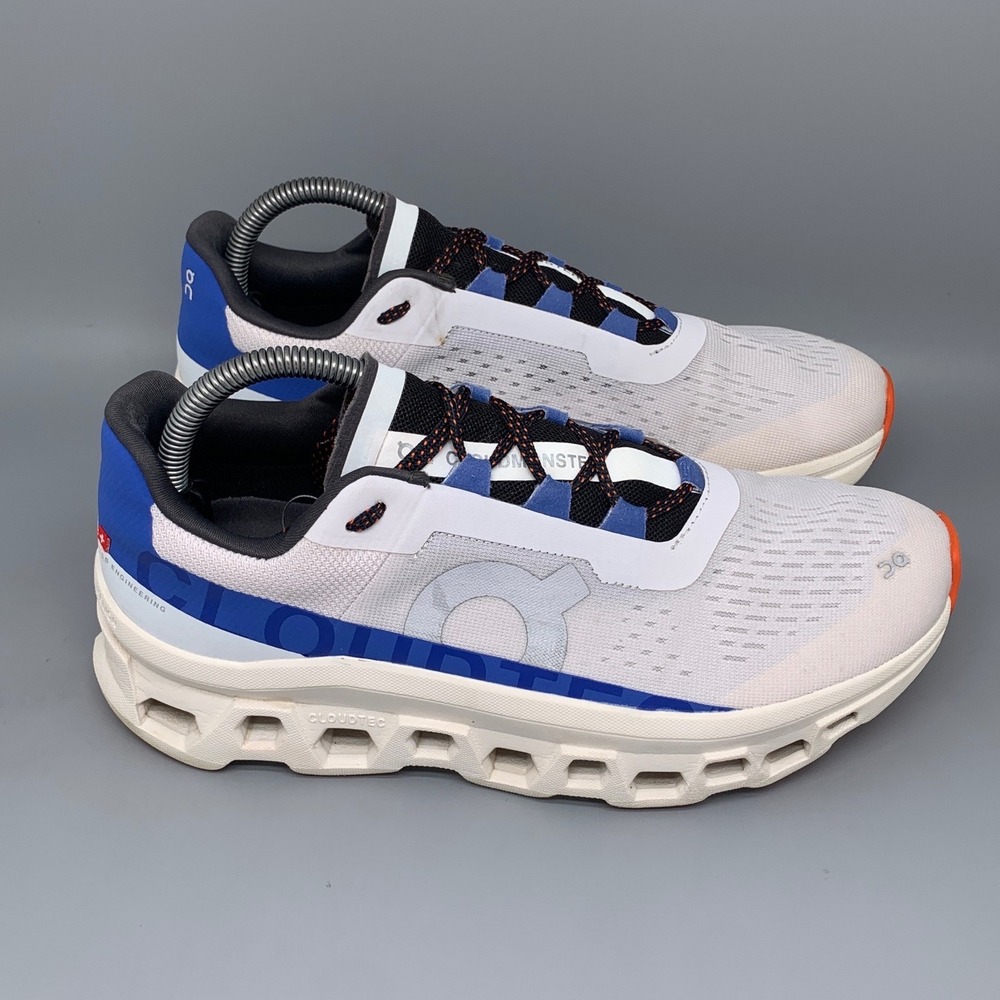 On Cloudmonster White Blue Running Shoes Women's Sz 9.5